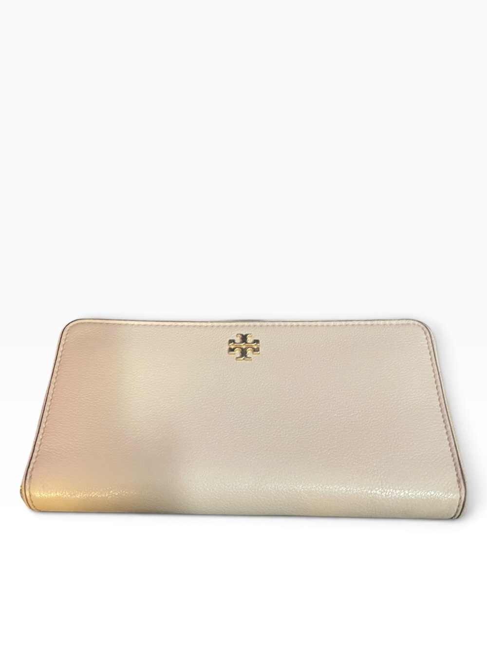 Tory Burch Pebbled Leather Zip Around Continental Long Wallet Cream Nude